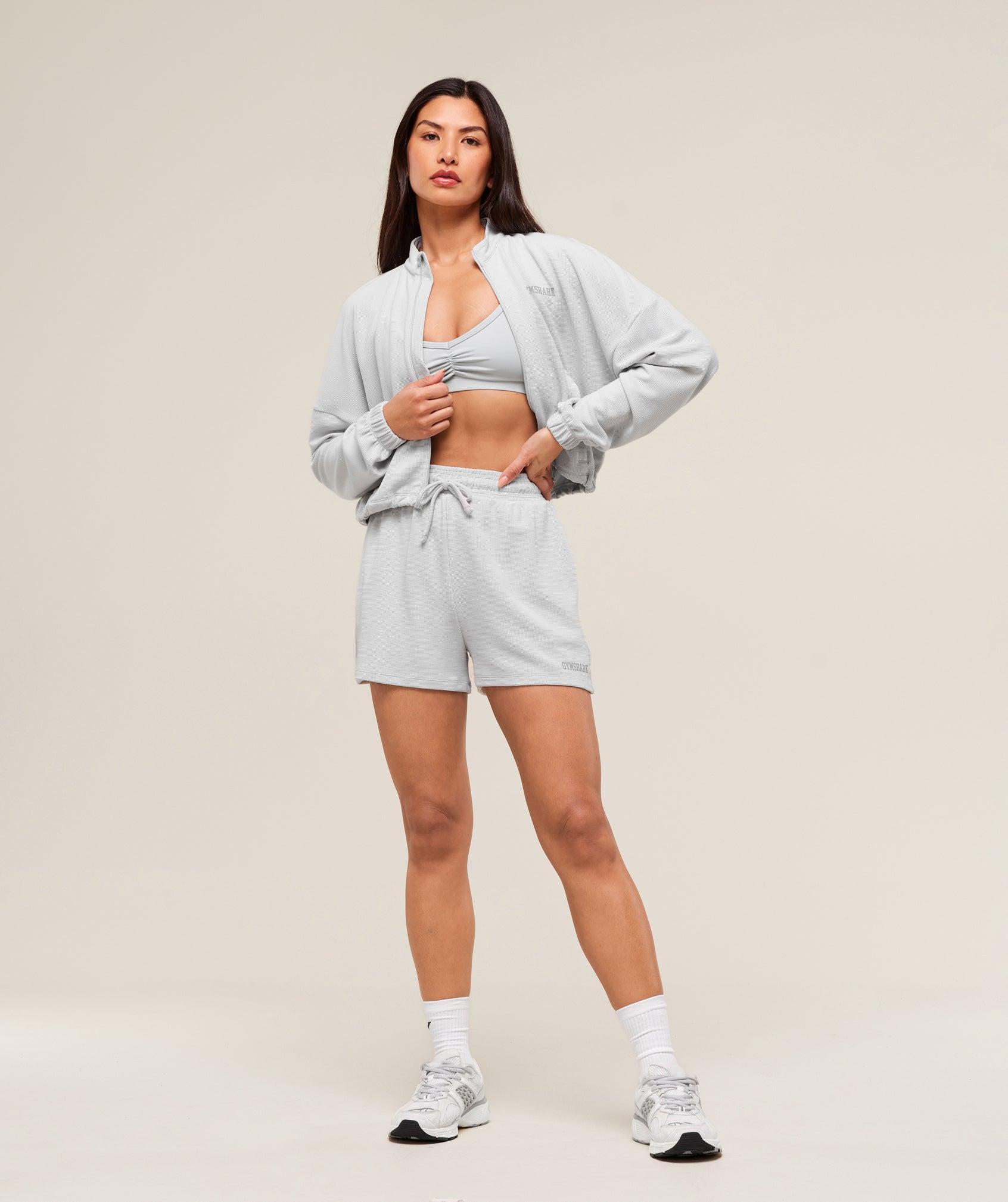 Gymshark Waffle Midi Zip Up Jacket - Light Grey Female Product Image