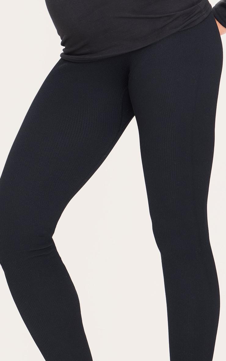 Maternity Black Snatched Ribbed Leggings Product Image