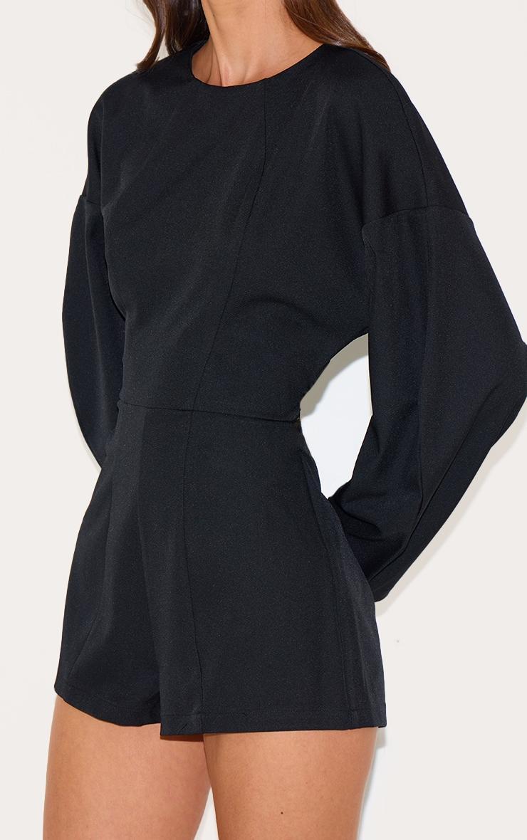  Black Tailored Woven High Neck Cocoon Sleeve Romper Product Image