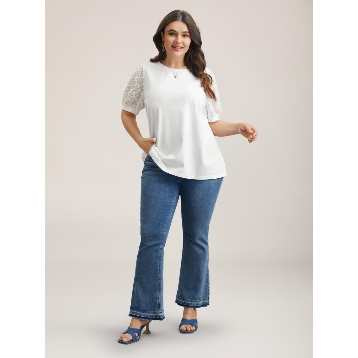 Plus Size Textured Bubble Lantern Sleeve T-Shirt Originalwhite Women Timeless Texture Round Neck Elegant T-shirts BloomChic 26/4X Product Image
