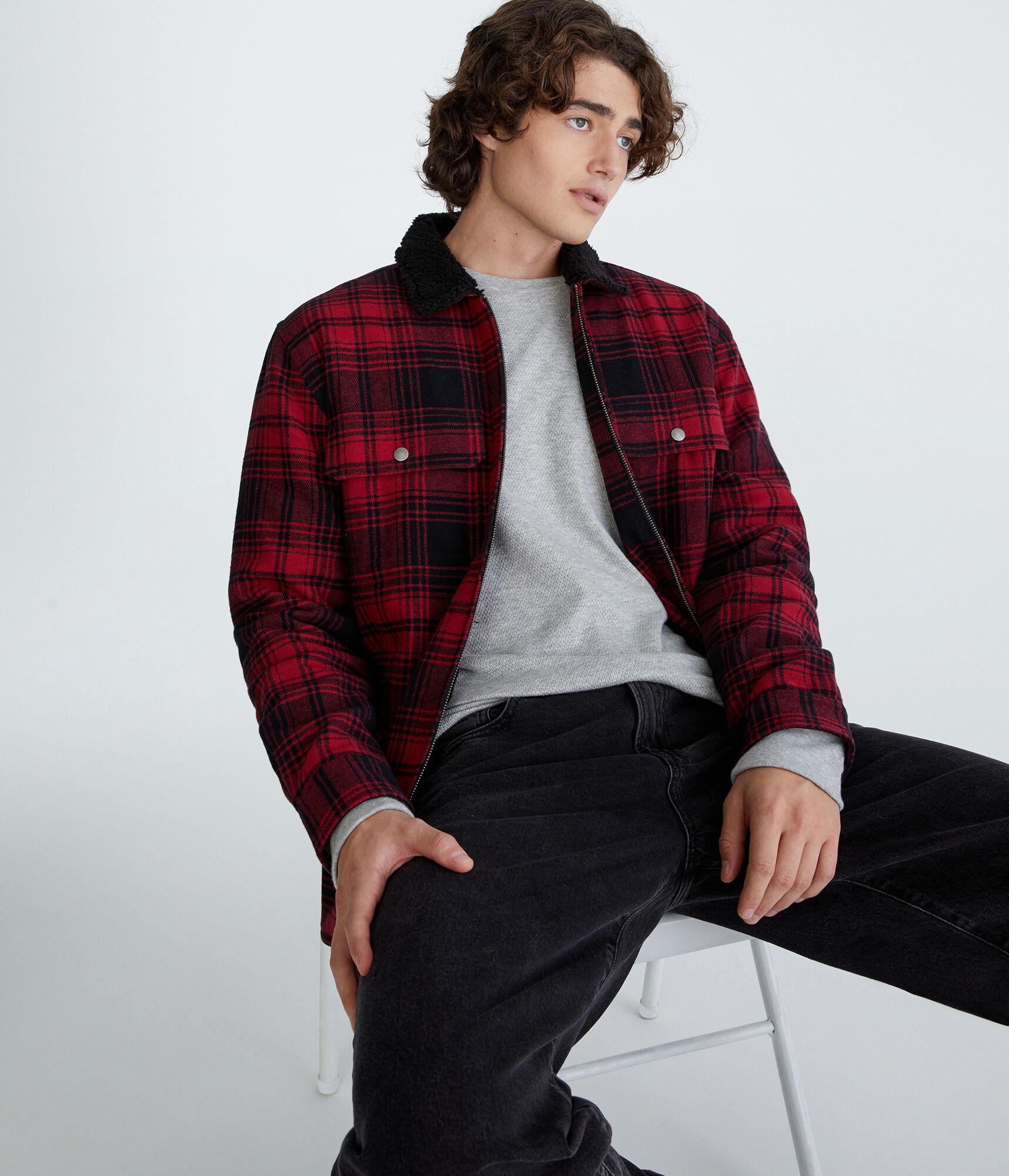 Plaid Sherpa-Lined Full-Zip Flannel Shacket Product Image