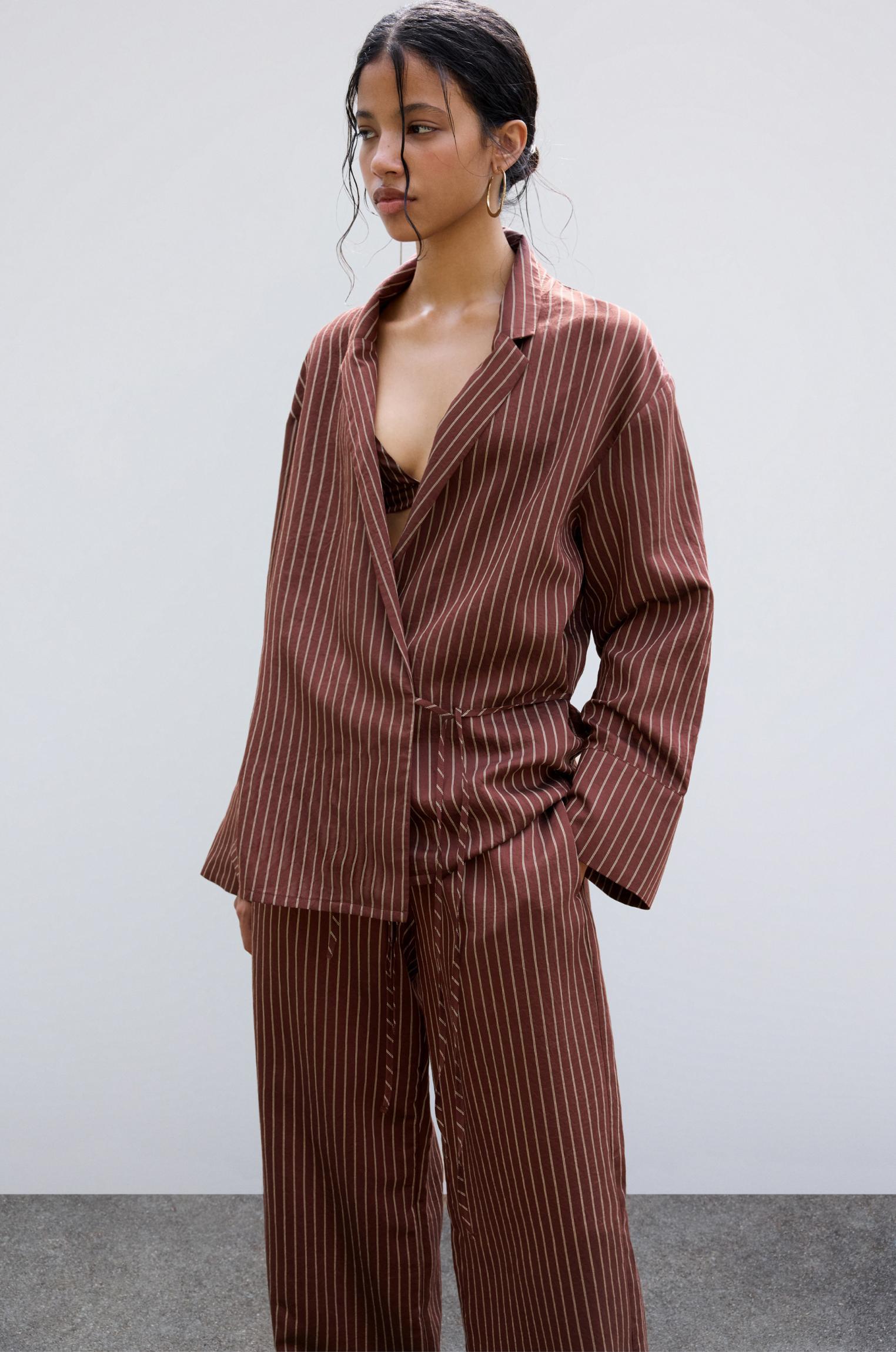 Striped shirt with tie detail Product Image