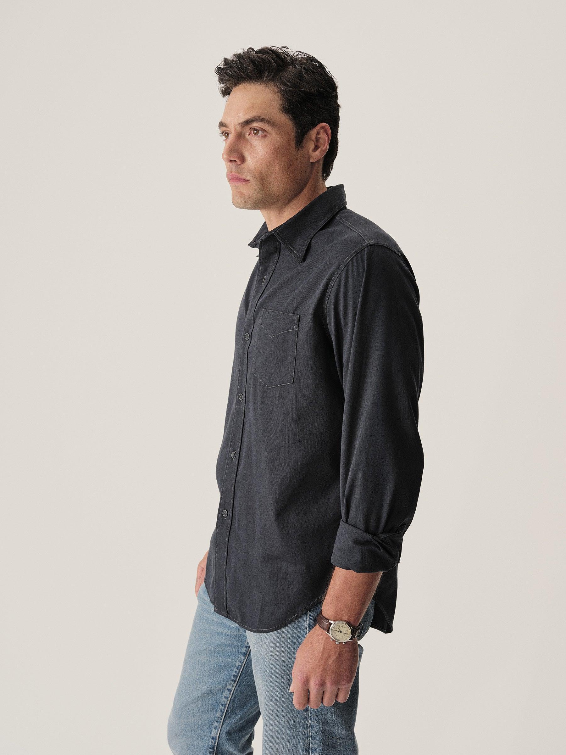 Dress Navy Draped Twill One Pocket Shirt Product Image