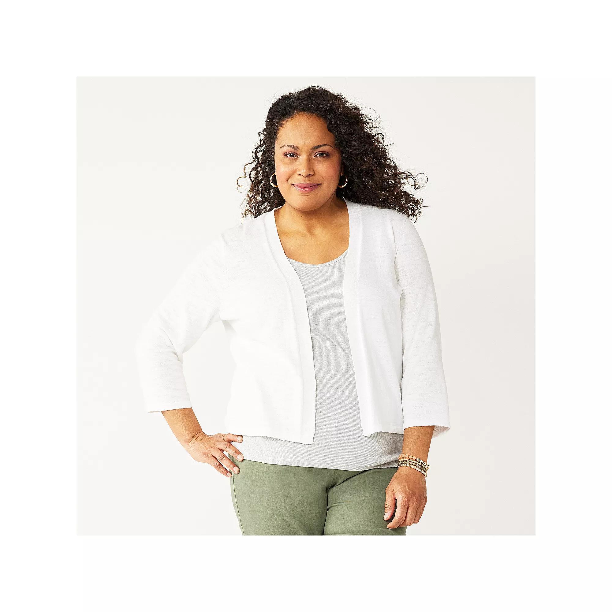 Plus Size Croft & Barrow® Open Front Cardigan, Women's, Size: 1XL, White Product Image