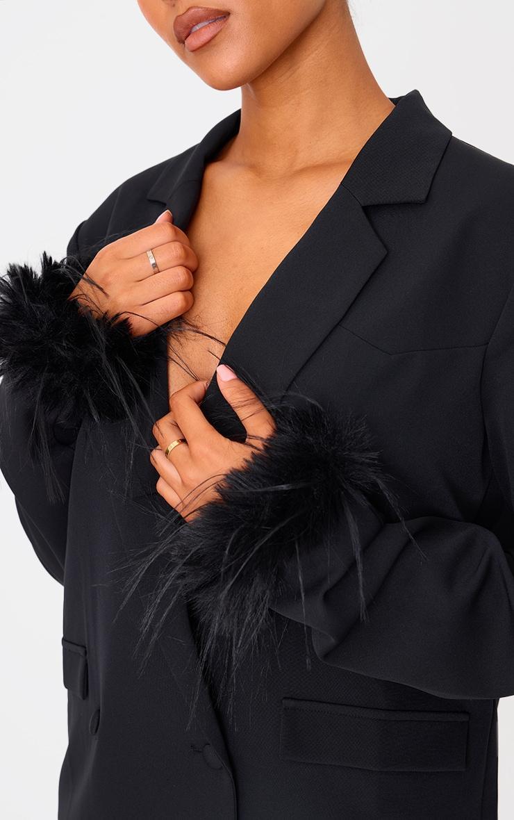 Tall Black Fur Cuff Detail Blazer Dress Product Image