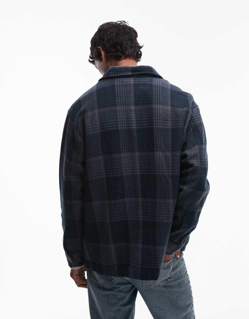 Selected Homme oversized overshirt in blue check Product Image