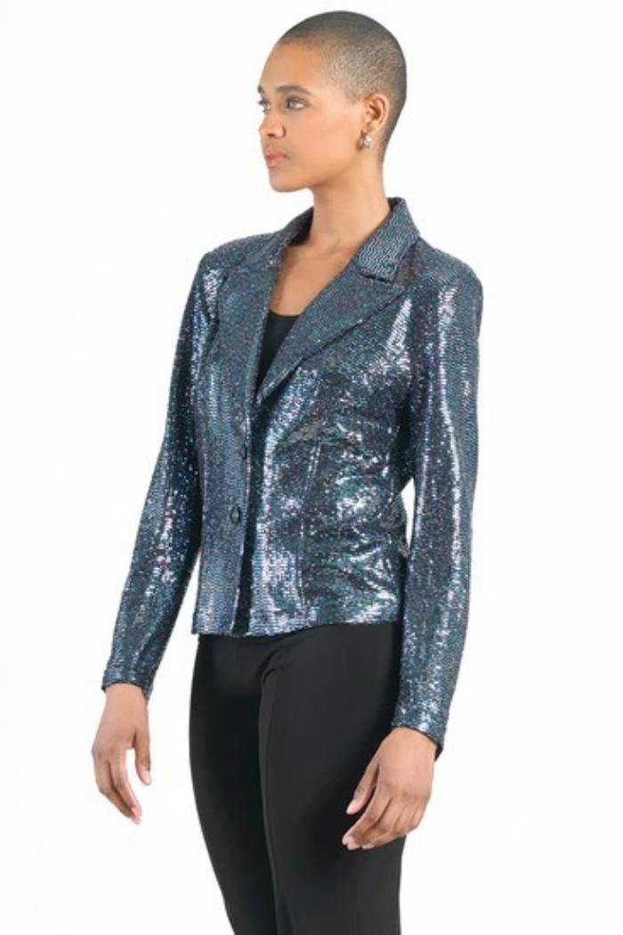 Shimmer Button Knit Jacket with Modern Lapel Product Image