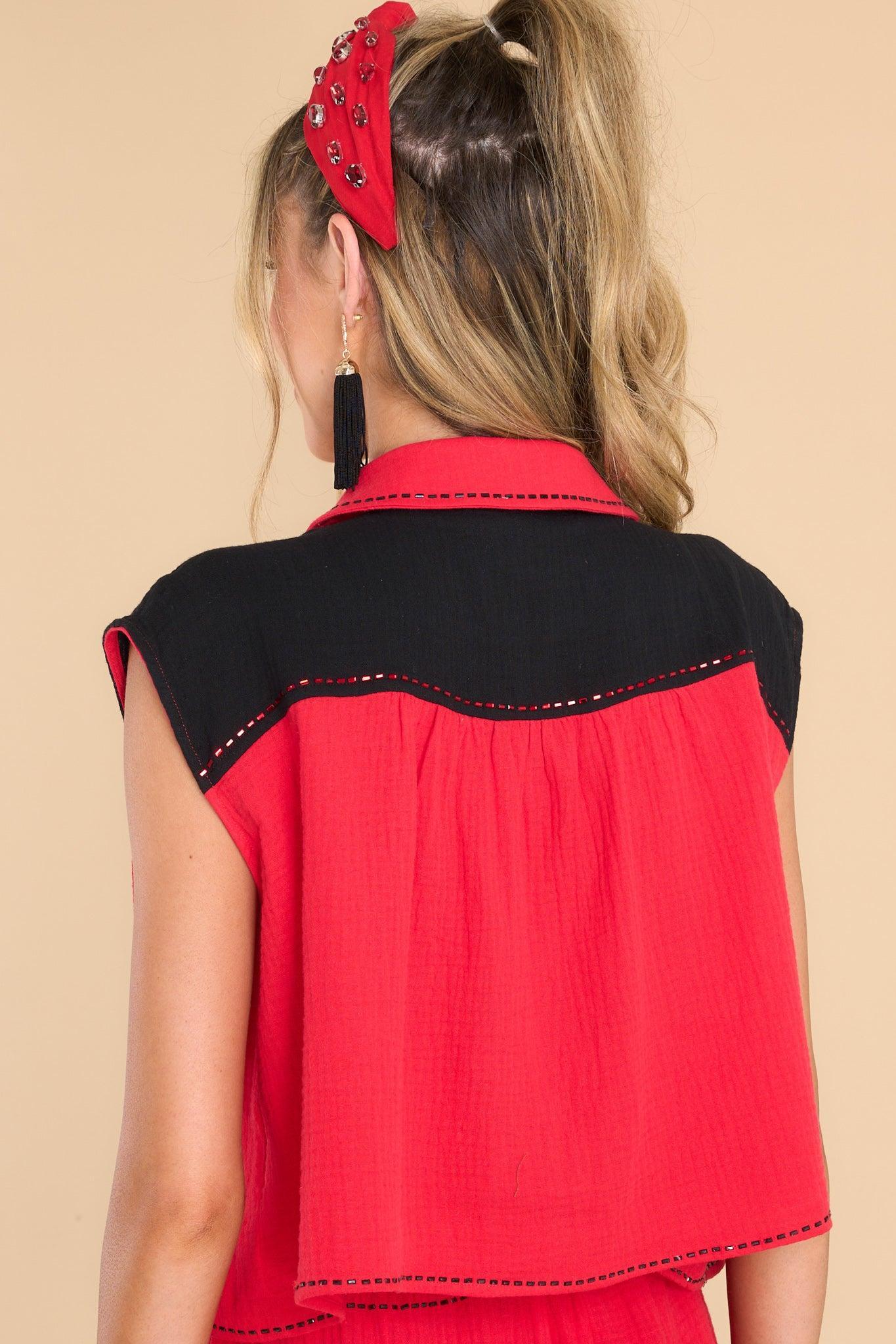 Red & Black Gauze Top Product Image