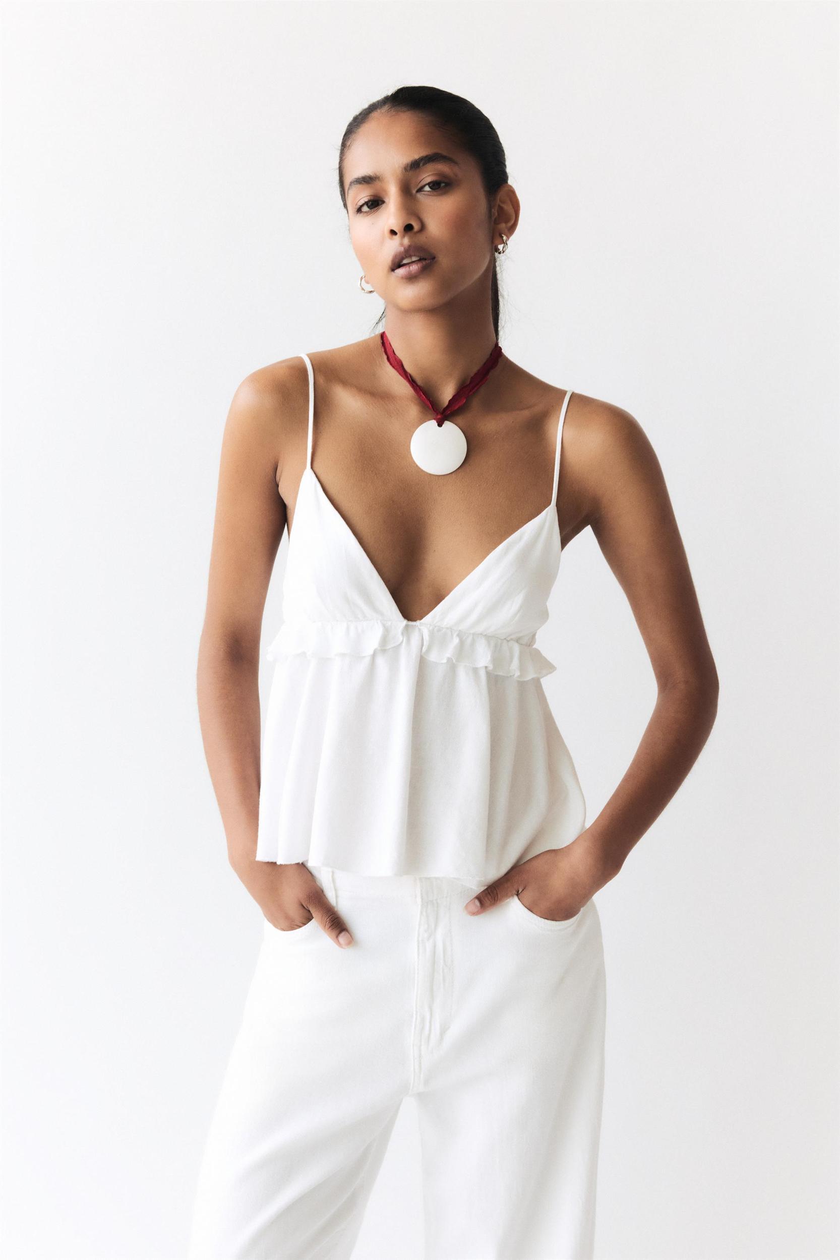 Ruffled linen blend top Product Image