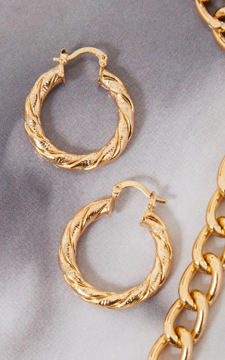 Gold Rope Twist Textured Hoop Earrings Product Image