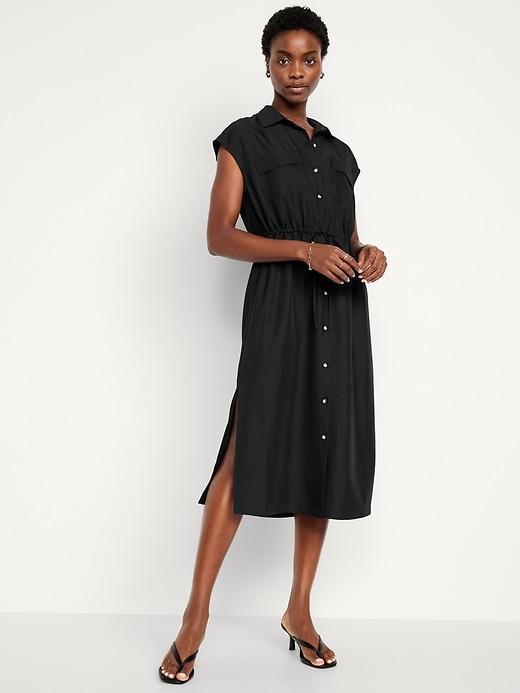 Waist-Defined Utility Midi Shirt Dress Product Image