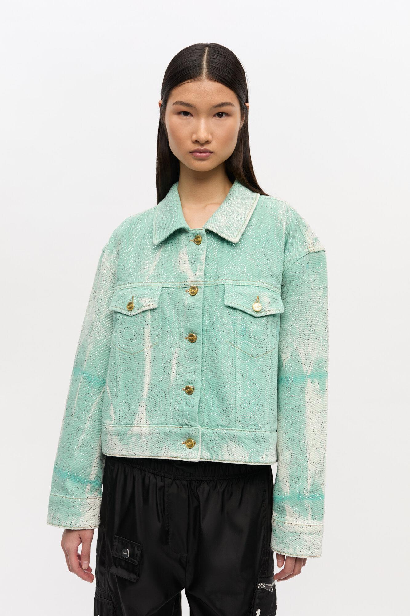 Green Washed Denim Jacket Product Image