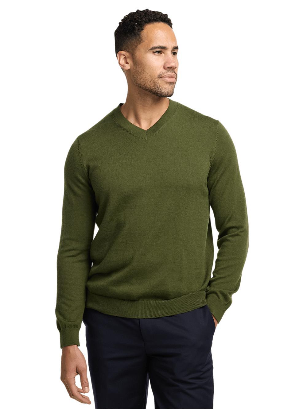 Merino Wool V-neck Sweater - Green Product Image