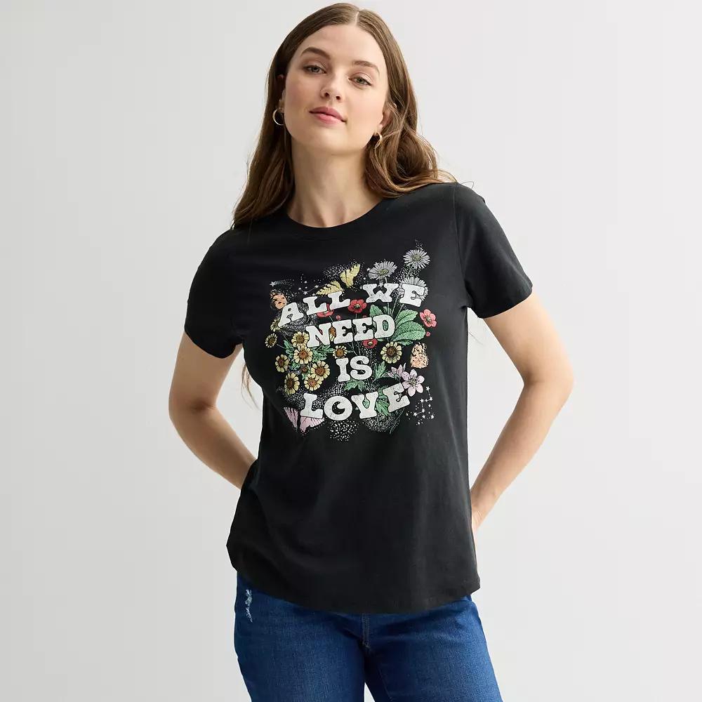 Women's All We Need Is Love Floral Background Graphic Tee,  Product Image