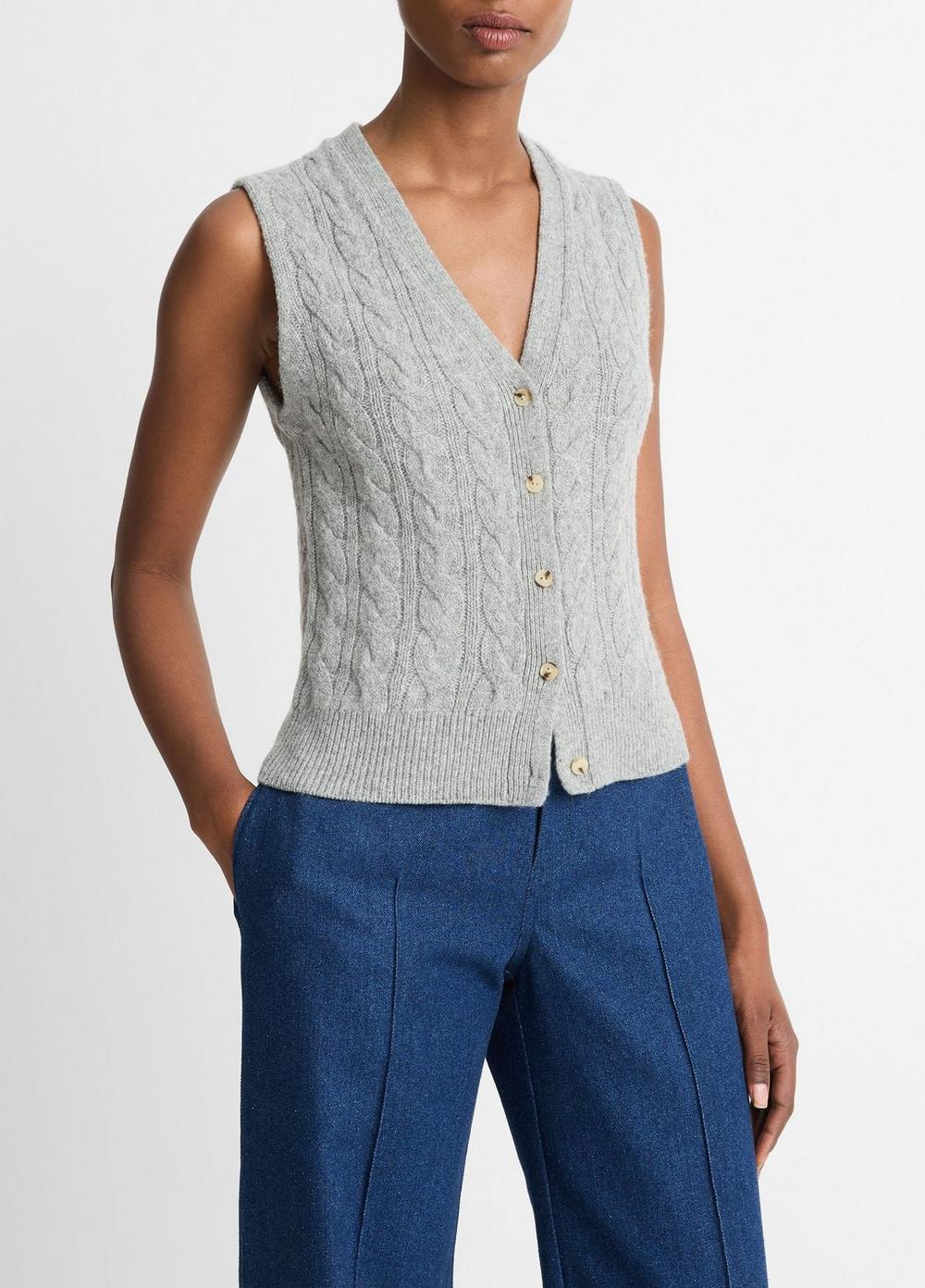 Cable Wool-Blend Button Sweater Vest Product Image