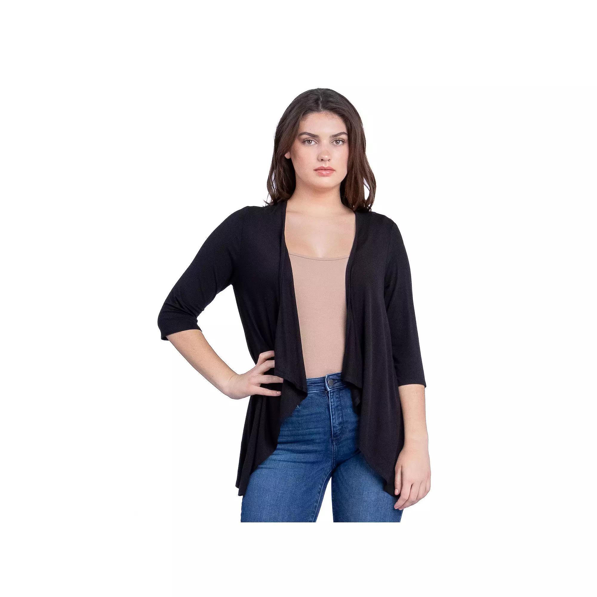 Women's 24Seven Comfort Apparel Elbow Length Sleeve Open Cardigan, Size: XXL, Black Product Image