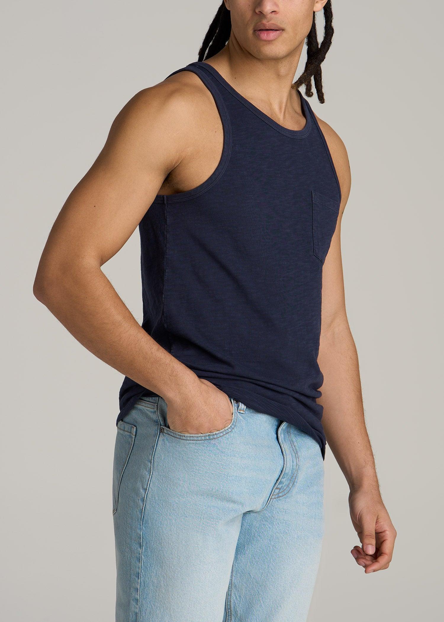 Garment Dyed Slub Pocket Tall Men's Tank Top in Evening Blue Product Image