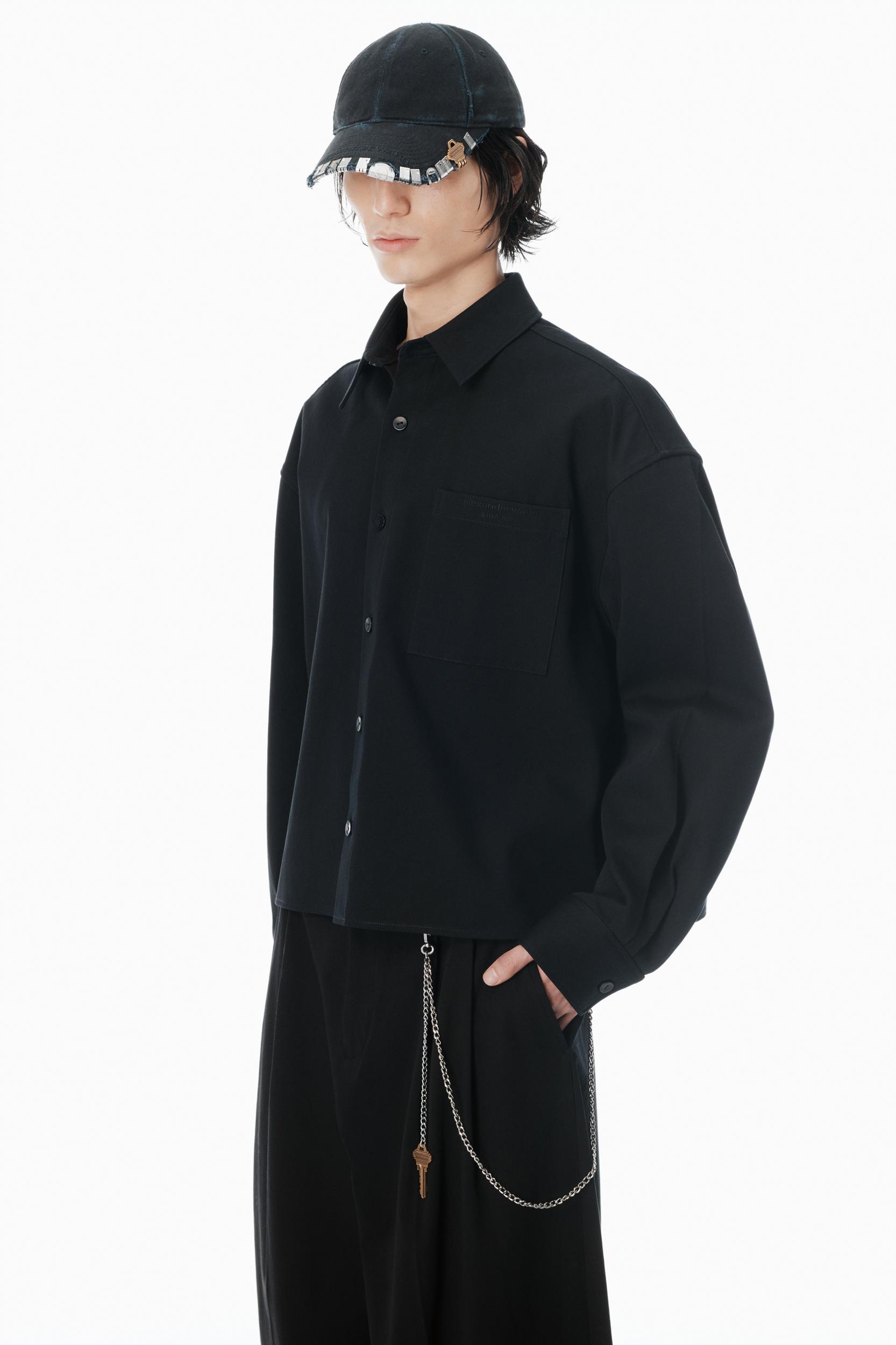 Black Cotton Boxy Button Up Shirt Product Image
