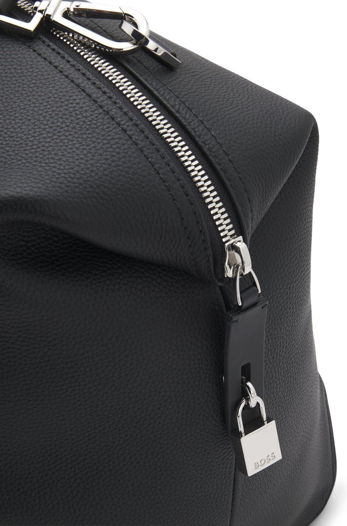 Grained-leather holdall with detachable metal padlock Product Image
