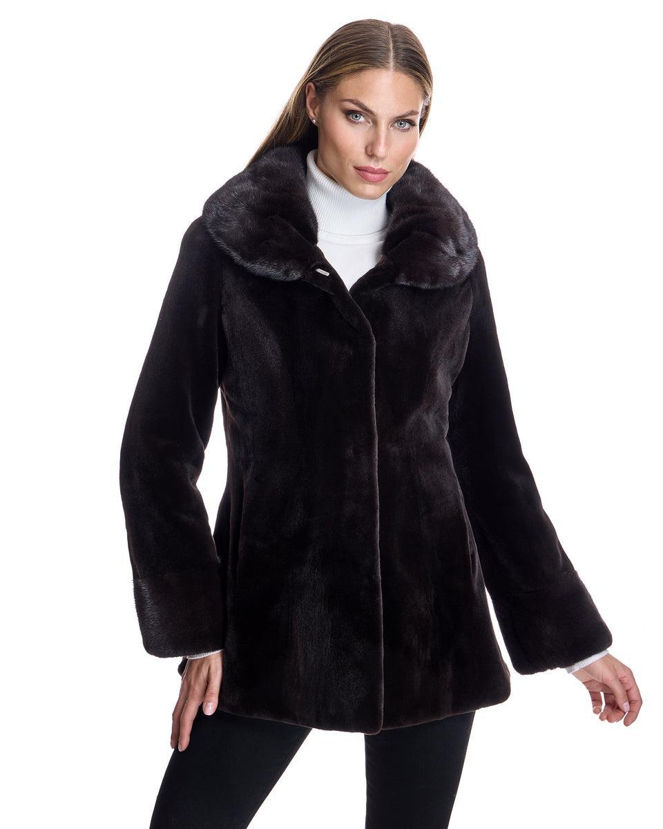 Sheared Mink Jacket with Round Long Hair mink Collar Product Image