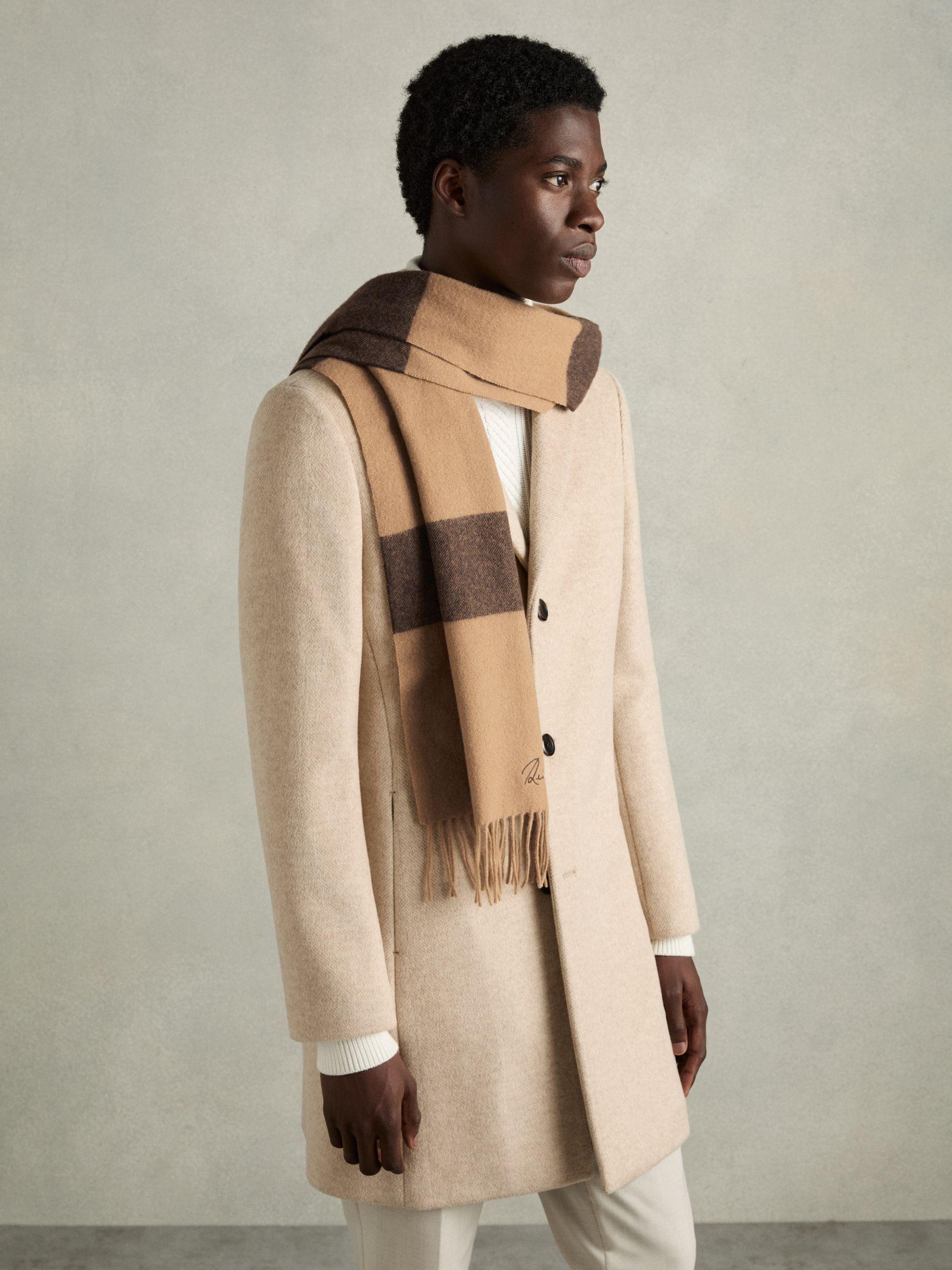 Wool and Cashmere Striped Scarf in Camel/Brown Product Image