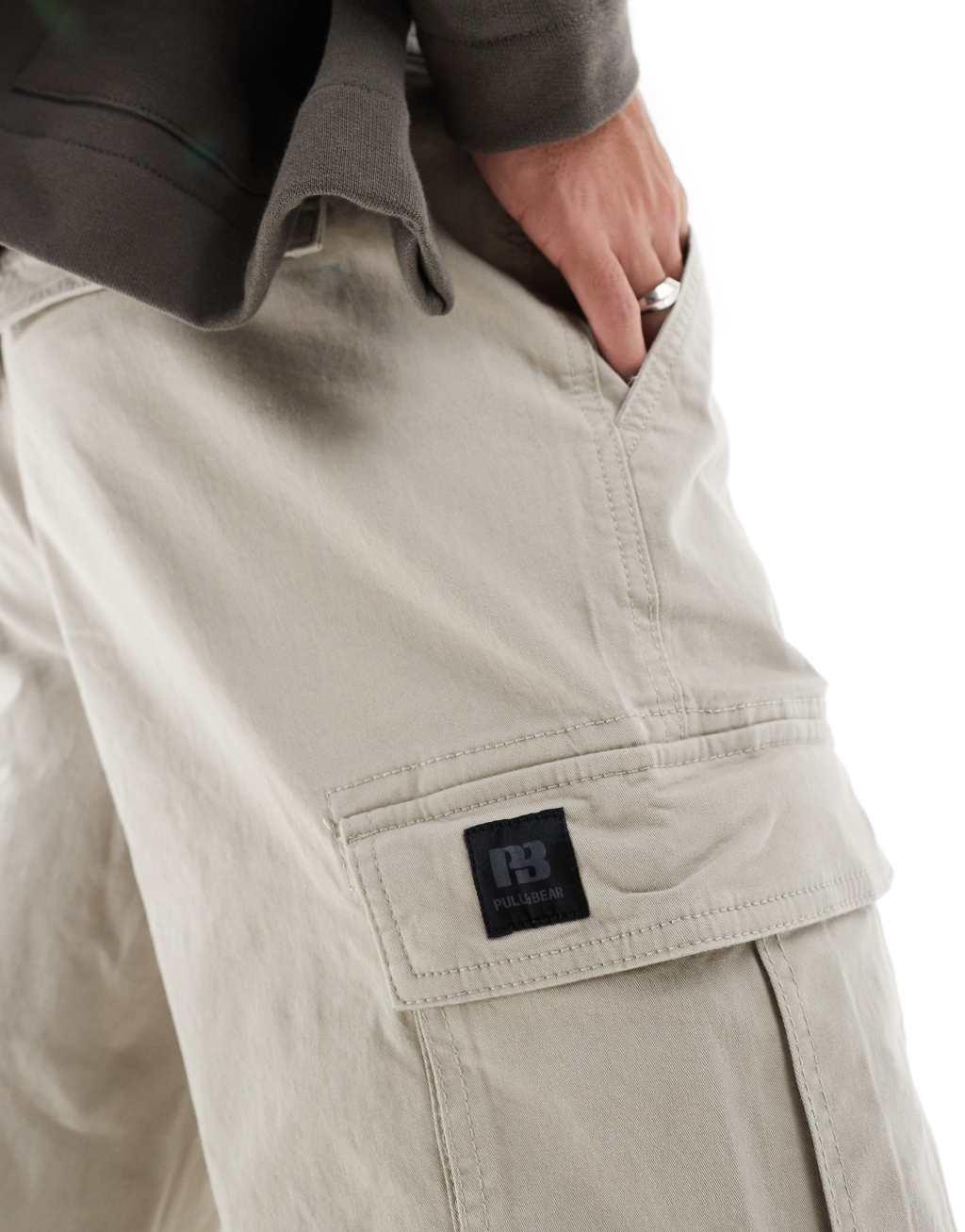 Pull&Bear cargo pants in stone Product Image