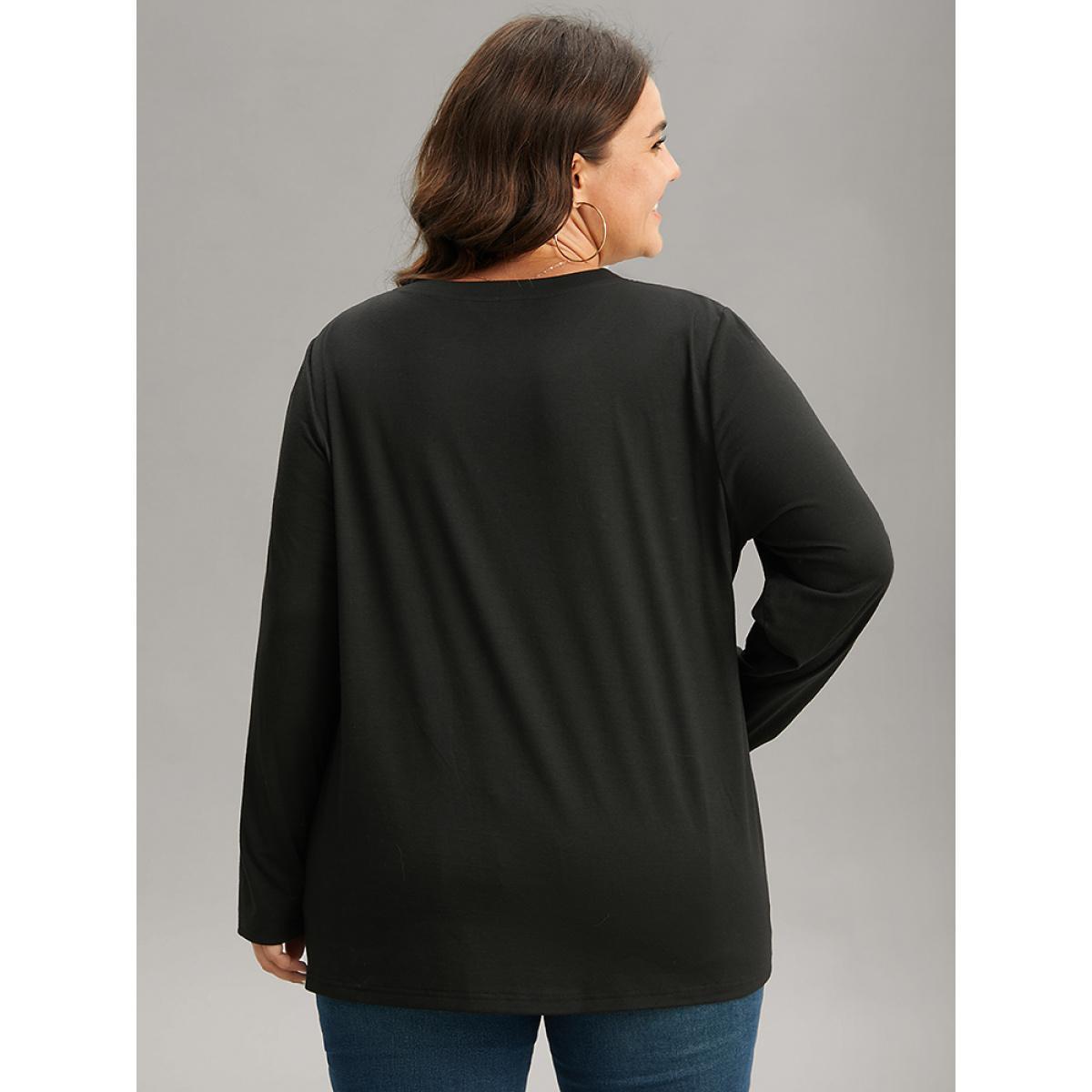 Plus Size Christmas Trees Sequin Round Neck T-shirt Black Women Casual Sequin Christmas Festival-Christmas T-shirts BloomChic 18-20/2X Product Image