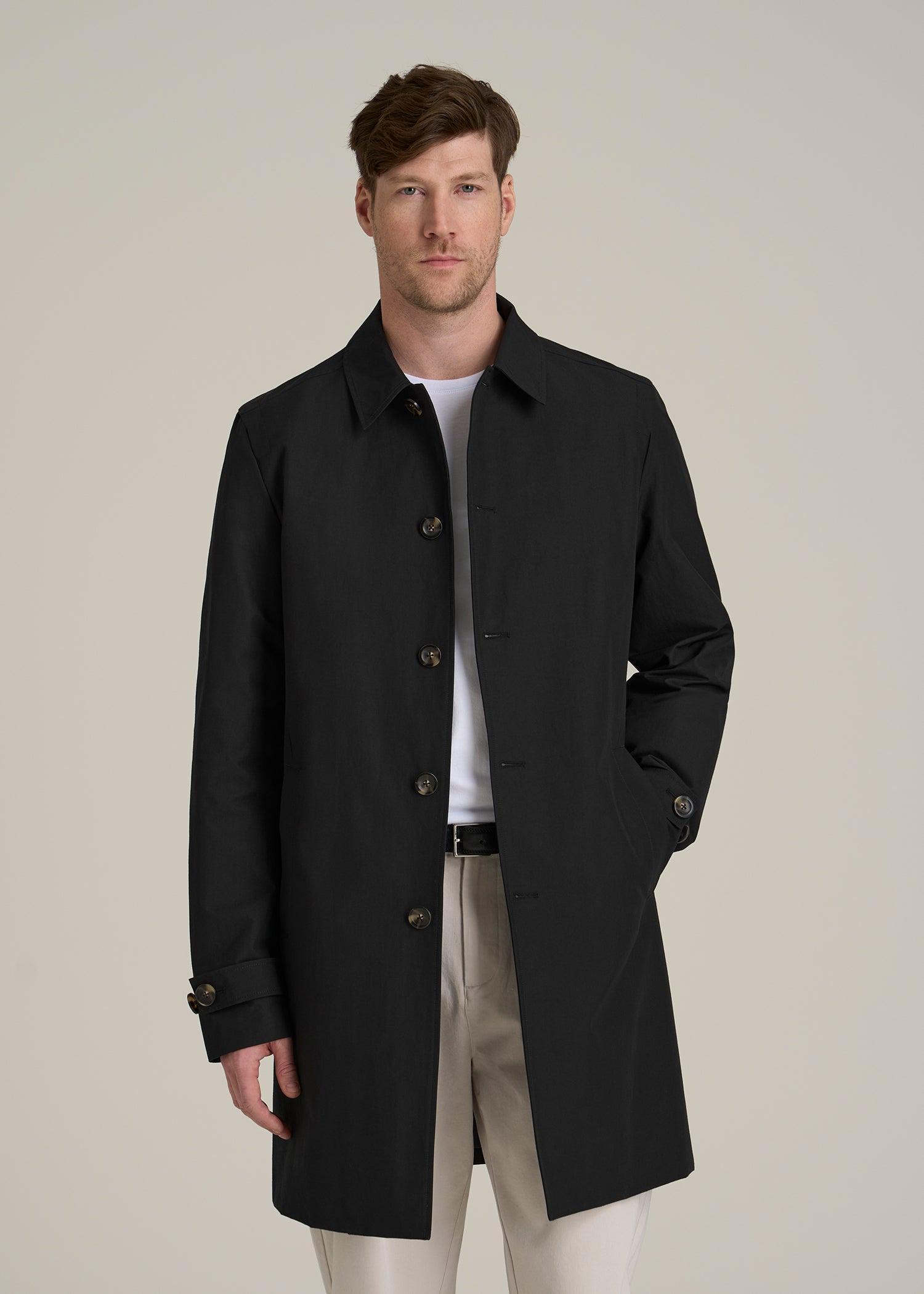 Minimalist Trench Coat for Tall Men in Black Male Product Image