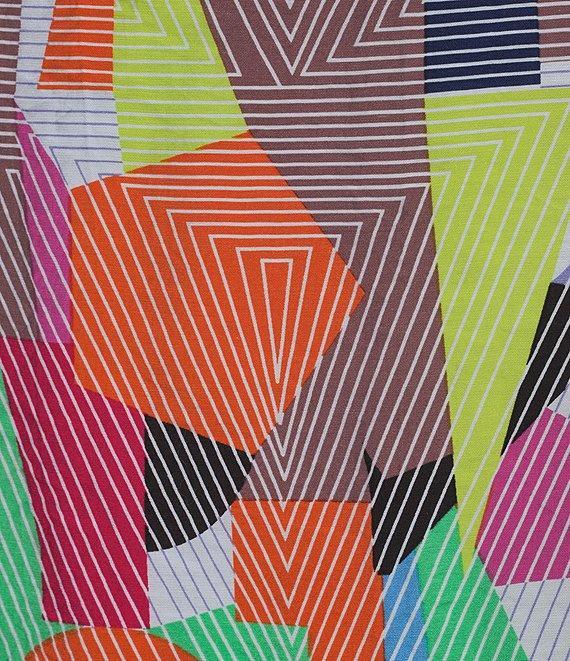 Ali Miles Petite Size Woven Abstract Print Round Neck 3/4 Dolman Cinch Tie Sleeve Tunic Product Image