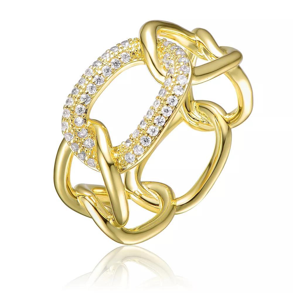 Gold Tone Round Cubic Zirconia Geometrical Ring, Womens Product Image