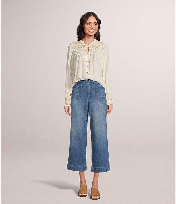 Nurture by Westbound Woven Long Sleeve Button Front Novelty Smocking Top Product Image