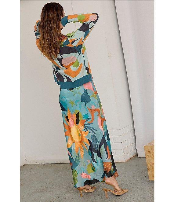 Never Fully Dressed Balearic Abstract Print V-Neck Long Sleeve Cardigan Product Image
