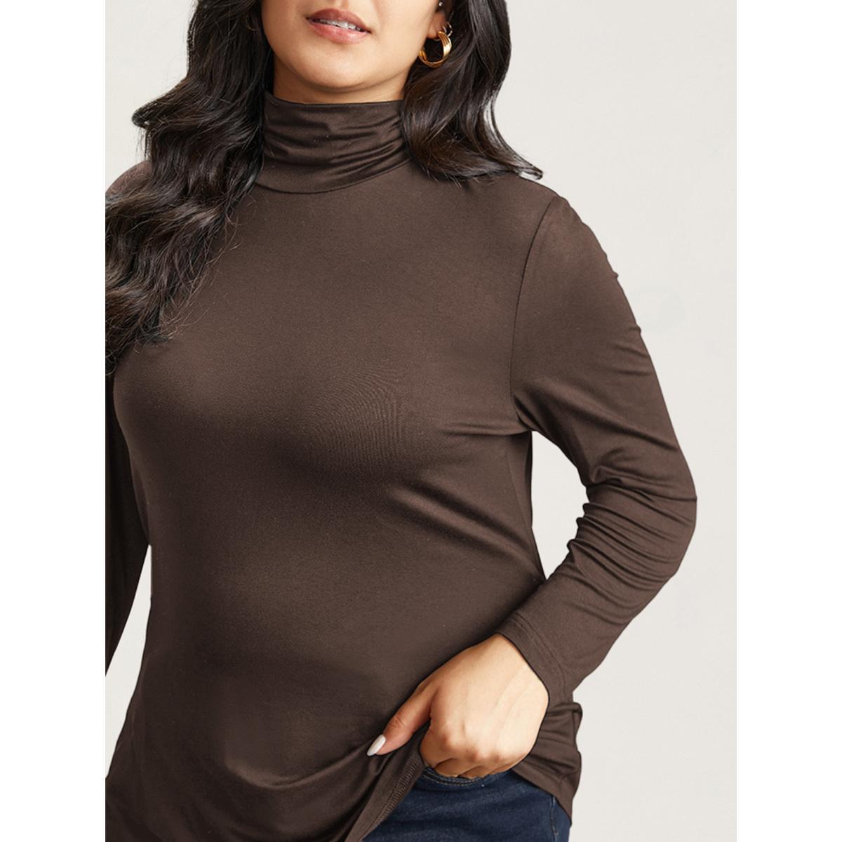 Plus Size Supersoft Essentials Solid Funnel Neck Knit T-shirt DarkGreen Women Leisure Plain Plain Ruffled collar Bodycon Casual T-shirts BloomChic 18-20/2X Product Image