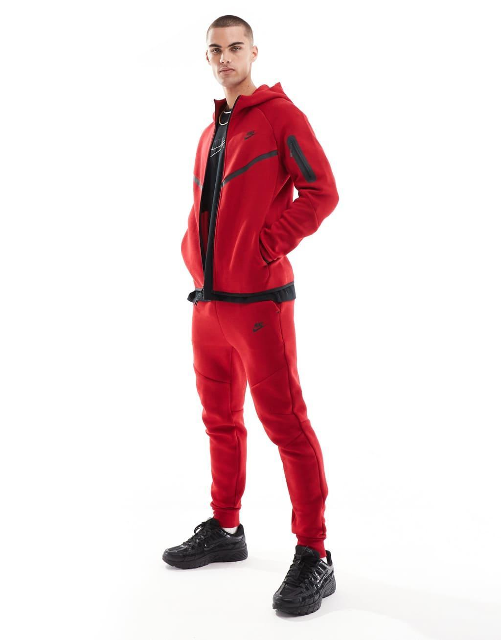 Nike Tech Fleece full zip hoodie in red Product Image