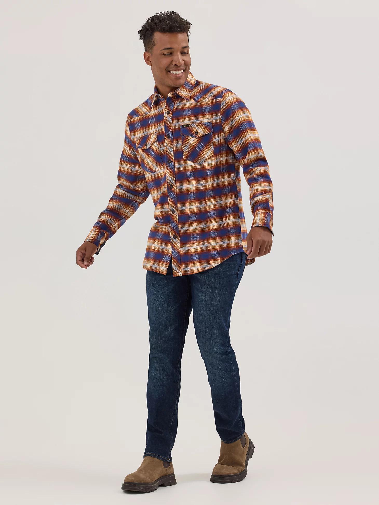 Men's Stretch Flannel Western Plaid Shirt | Men's Tops & Tees | Lee® Product Image