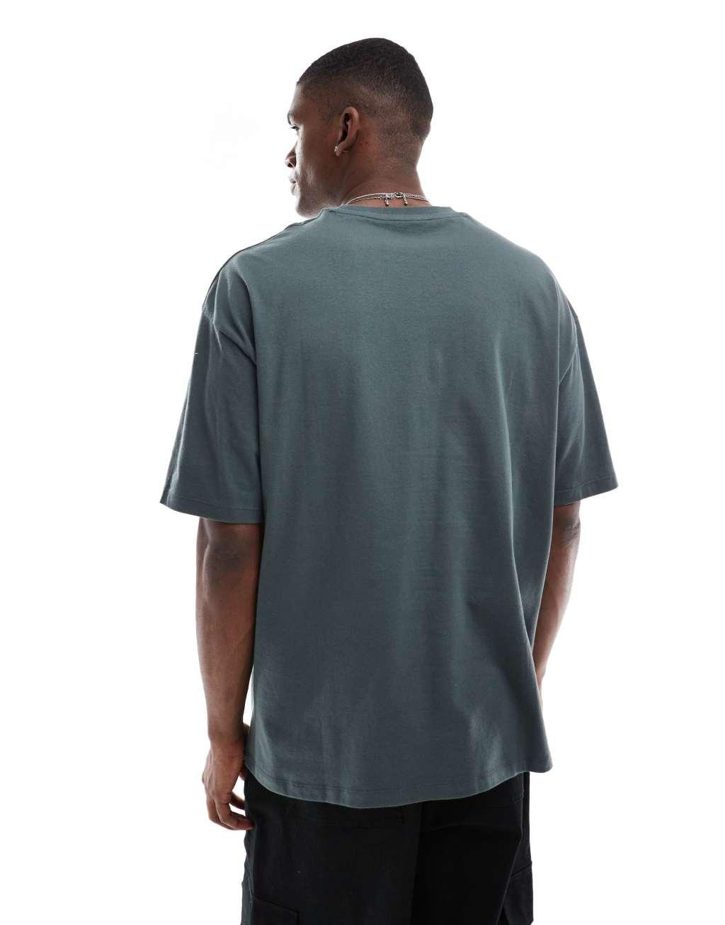 ASOS DESIGN 2 pack oversized T-shirts in stone and dark green Product Image