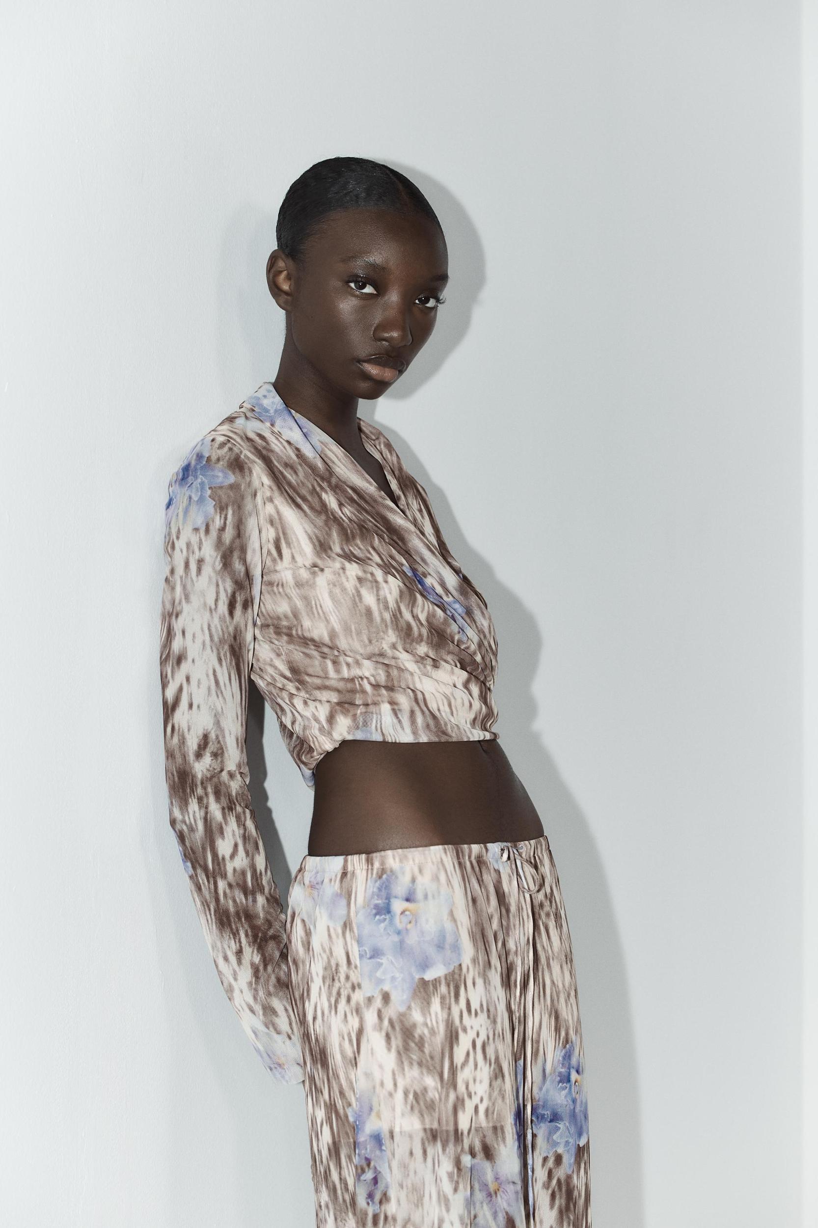 PRINTED TULLE WRAP TOP Product Image