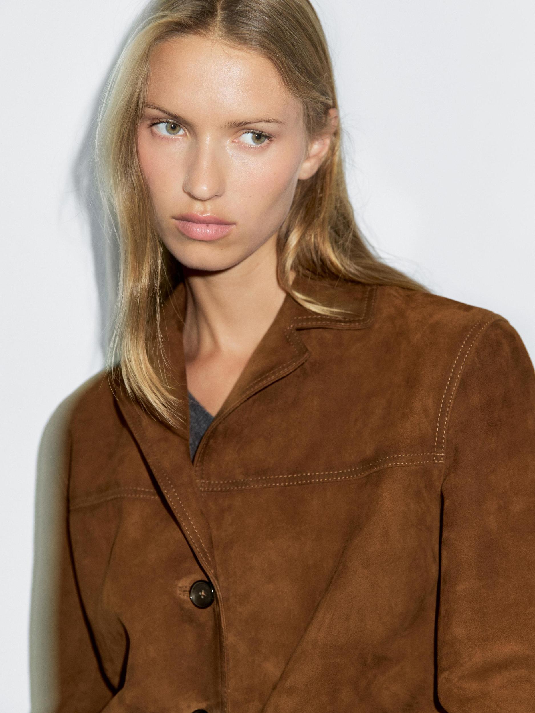 Suede leather blazer with topstitching Product Image