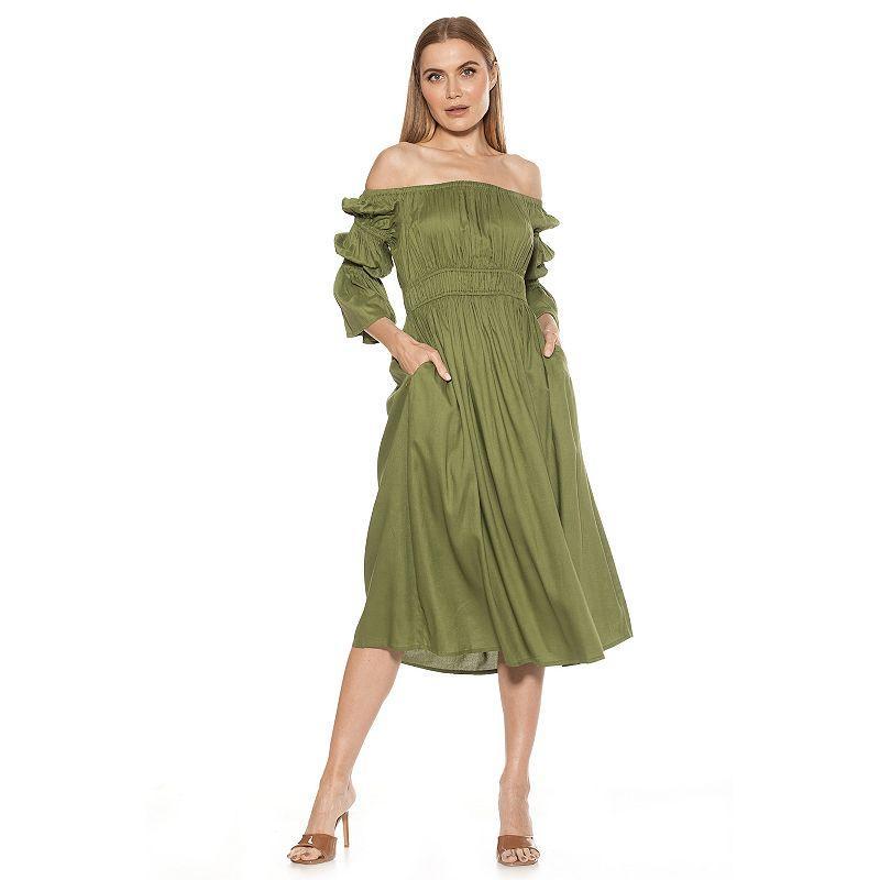 Womens ALEXIA ADMOR Rey Off-the-Shoulder Midi Dress Red Brown Product Image