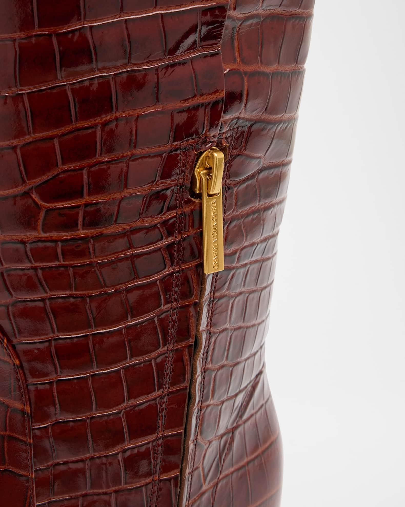 Cecile Croco Square-Toe Knee Boots Product Image