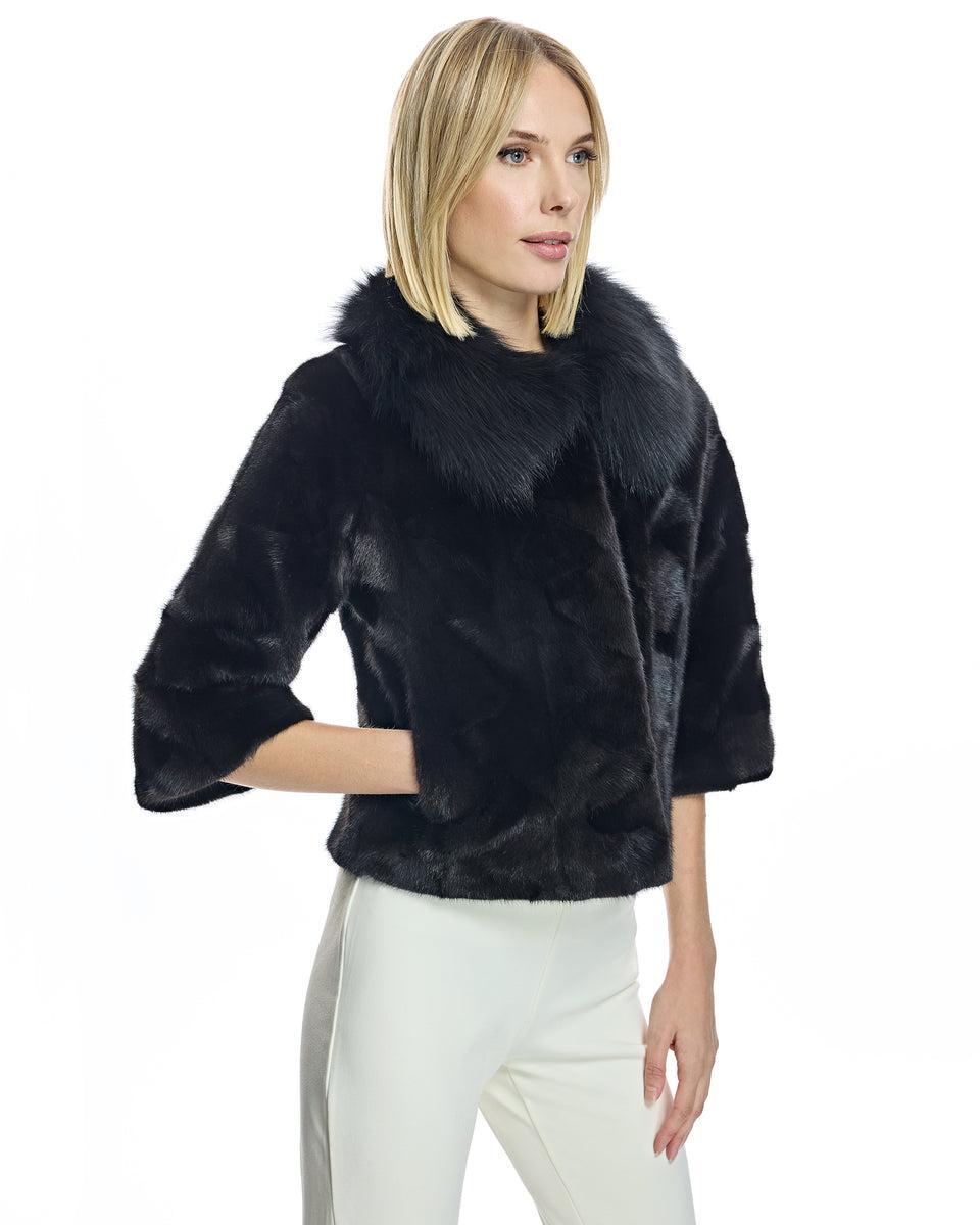Mink Sections Jacket with Fox Sections Collar Product Image