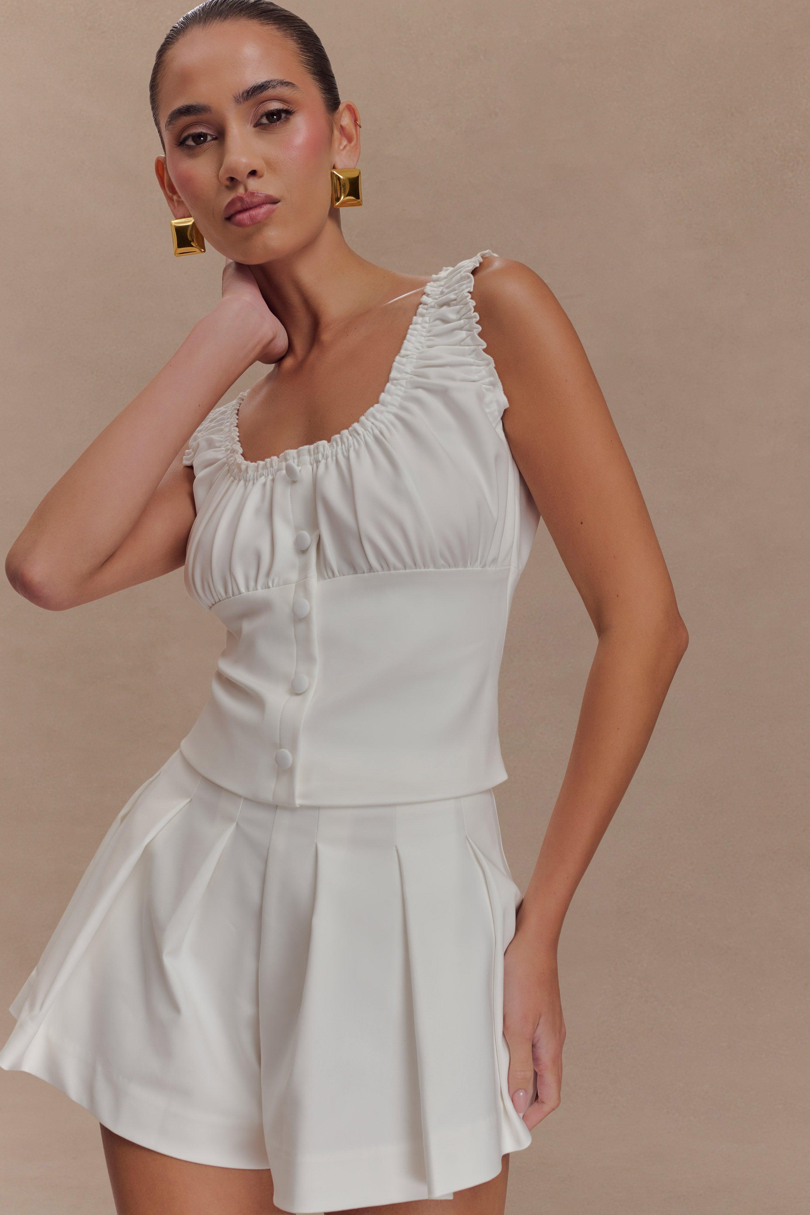 Ines Sleeveless Ruched Top - White Product Image