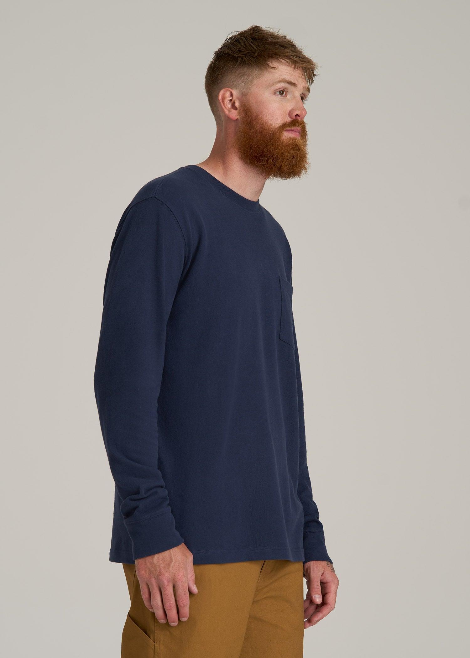 LJ&S Long Sleeve Workwear Pocket Tee for Tall Men in Midnight Navy Male Product Image