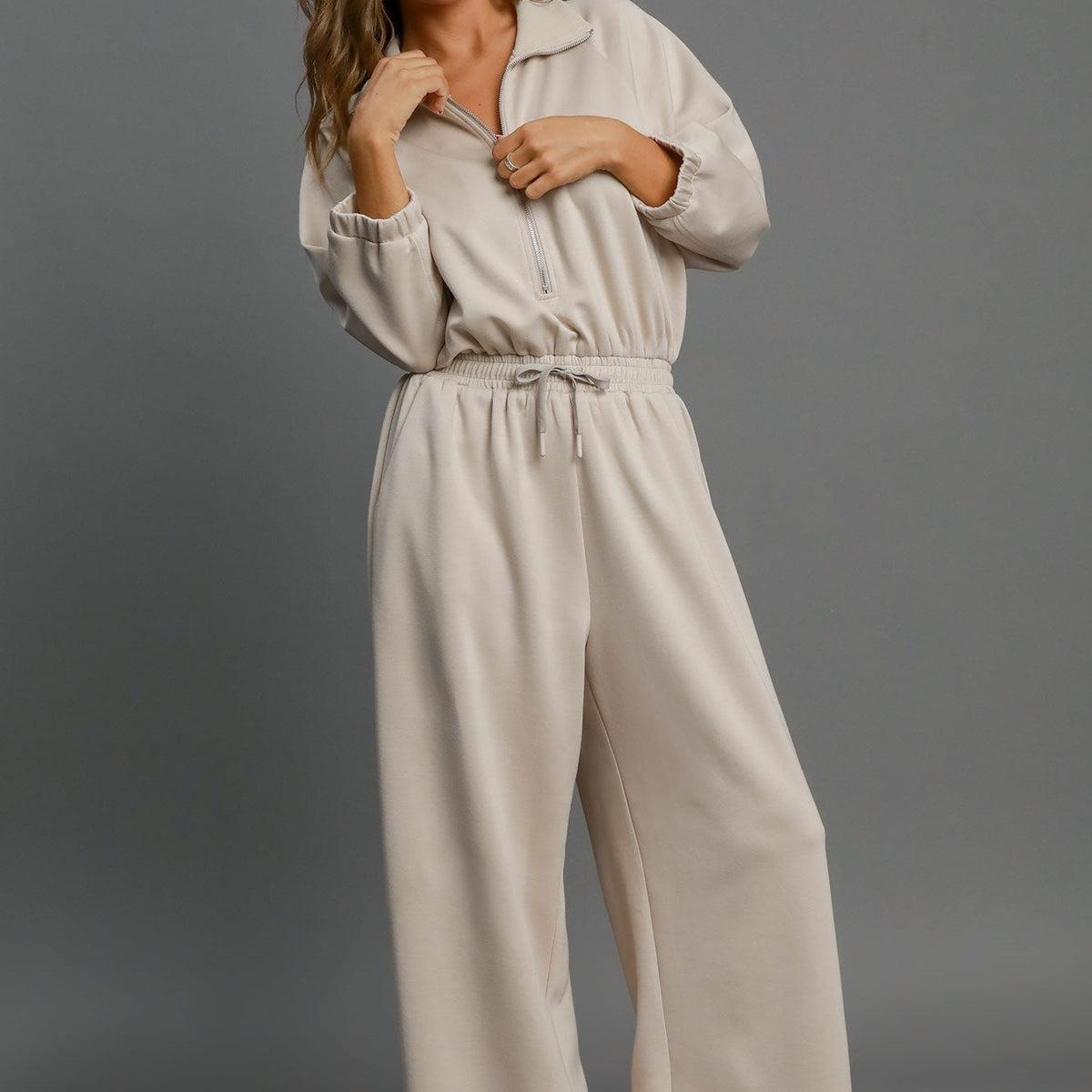 Wide Leg Luxeknit Jumpsuit- Oak Product Image