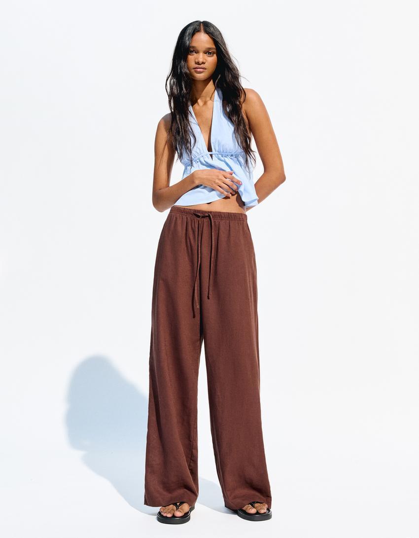 Linen blend pants with an elastic waistband Product Image