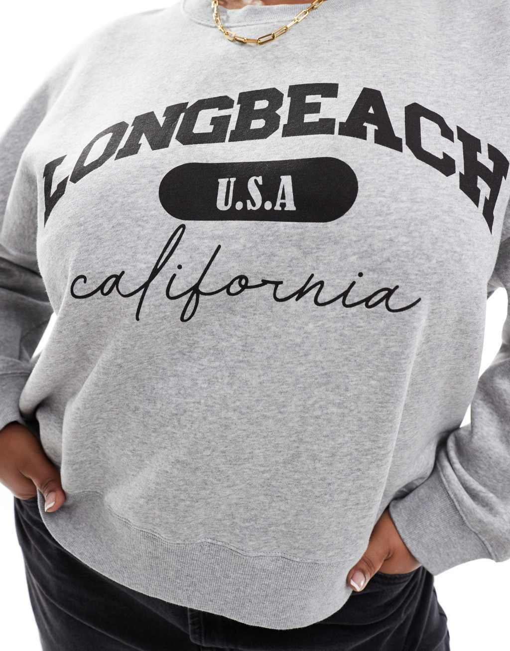 Noisy May Curve Longbeach print sweatshirt in gray melange Product Image