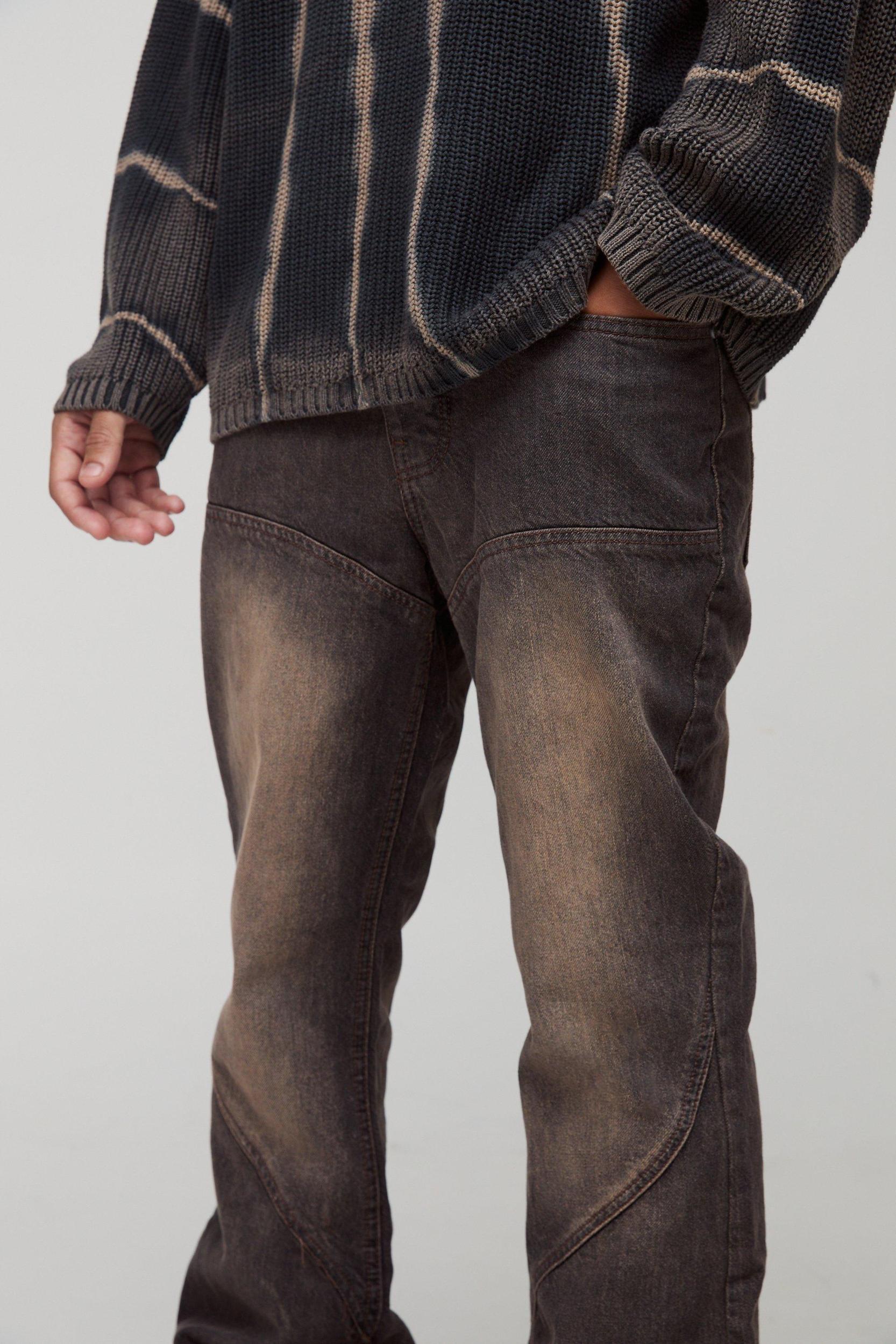 Slim Flared Brown Tint Panelled Jeans | boohooMAN USA Product Image