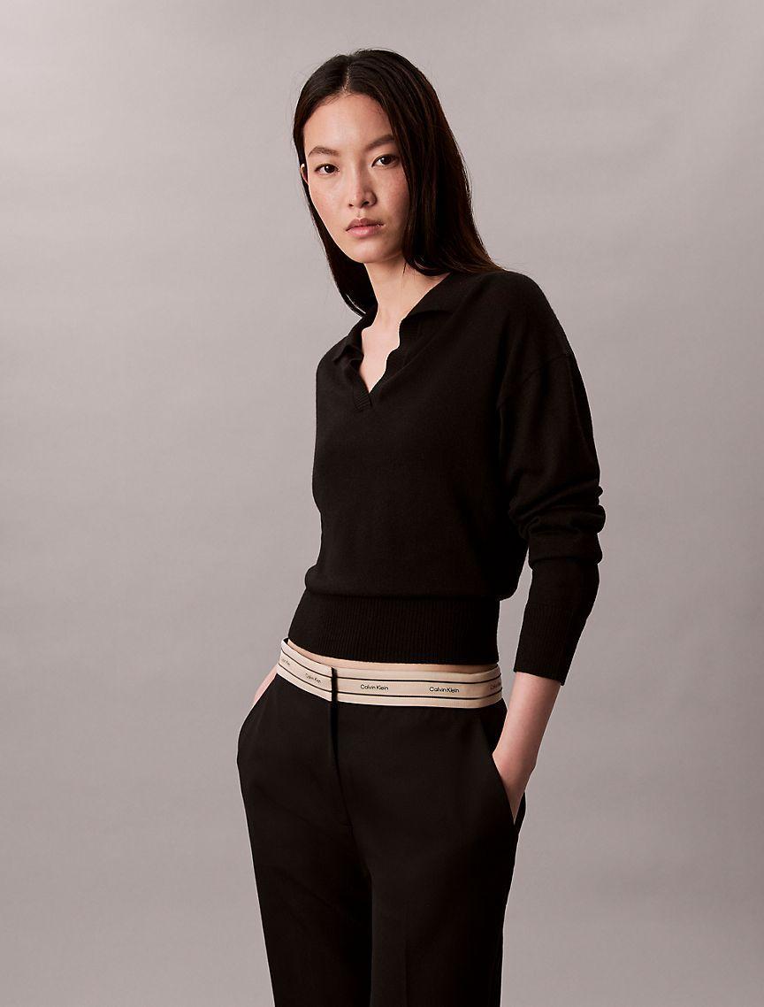 Merino Wool Blend Relaxed Polo Sweater Product Image
