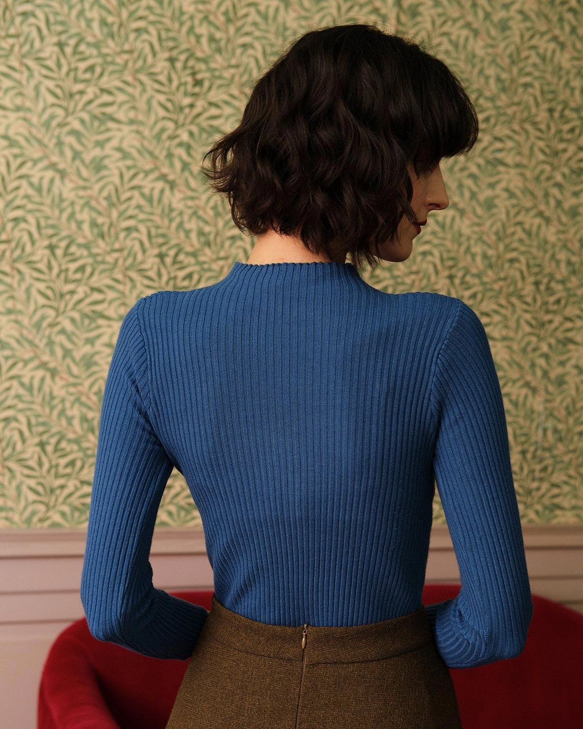 The Solid Mock Neck Ribbed Knit Top Female Product Image