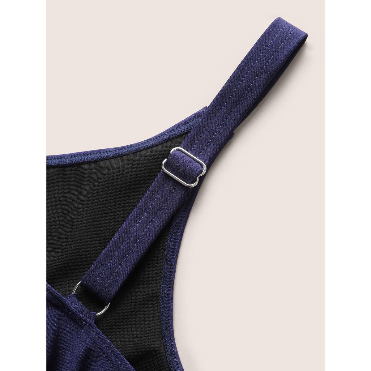 Plus Size Solid V Neck Tie Knot Adjustable Straps Swim Top Women's Swimwear Indigo Beach Tie knot High stretch Skinny V-neck Curve Swim Tops BloomChic 10/M Product Image